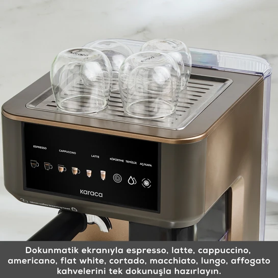 Karaca MyCaffe Barista S10 Entegre Süt Hazneli, Espresso, Latte ve Cappuccino Makinesi Walnut Brown