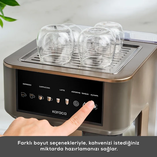 Karaca MyCaffe Barista S10 Entegre Süt Hazneli, Espresso, Latte ve Cappuccino Makinesi Walnut Brown