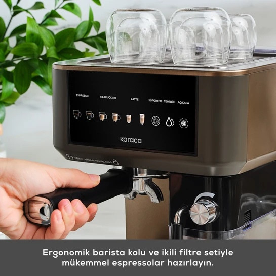 Karaca MyCaffe Barista S10 Entegre Süt Hazneli, Espresso, Latte ve Cappuccino Makinesi Walnut Brown