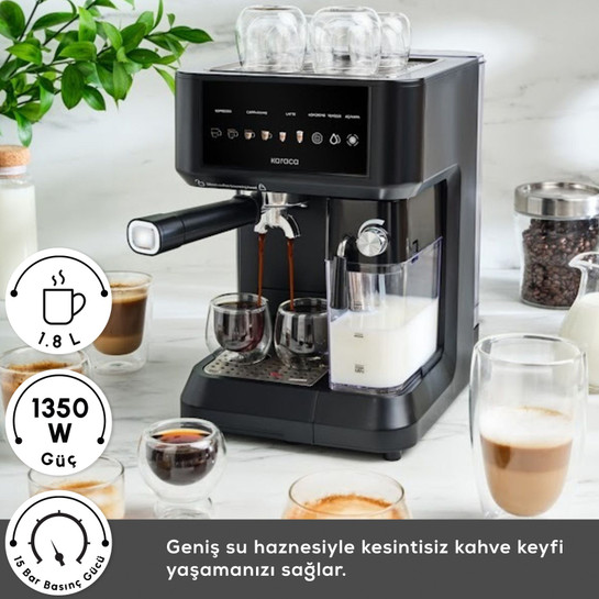 Karaca MyCaffe Barista S10 Entegre Süt Hazneli, Espresso, Latte ve Cappuccino Makinesi Matte Black