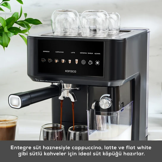 Karaca MyCaffe Barista S10 Entegre Süt Hazneli, Espresso, Latte ve Cappuccino Makinesi Matte Black