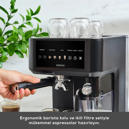 Karaca MyCaffe Barista S10 Entegre Süt Hazneli, Espresso, Latte ve Cappuccino Makinesi Matte Black