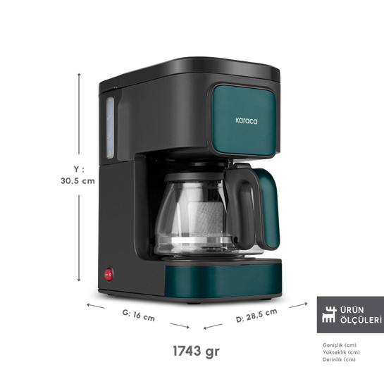 Karaca Just Coffee Aroma 2 in 1 Filtre Kahve ve Çay Demleme Makinesi Pine Green