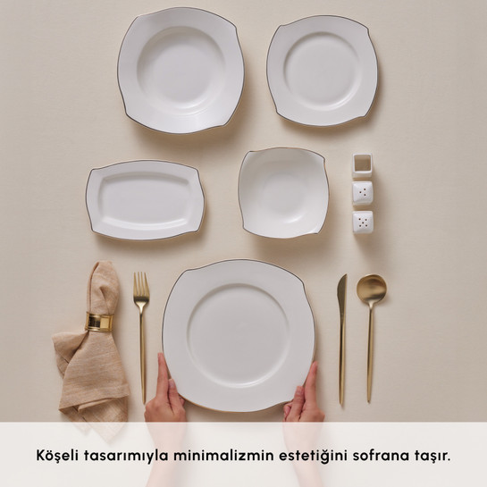 Karaca Square Bone Beyaz Altın 53 Parça 12 Kişilik Yemek Takımı 