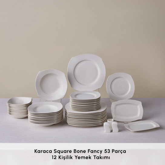 Karaca Square Bone Fancy 53 Parça 12 Kişilik Yemek Takımı