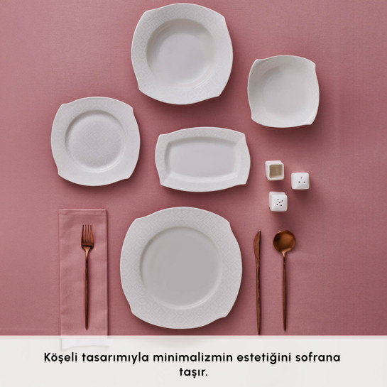 Karaca Square Bone Fancy 53 Parça 12 Kişilik Yemek Takımı