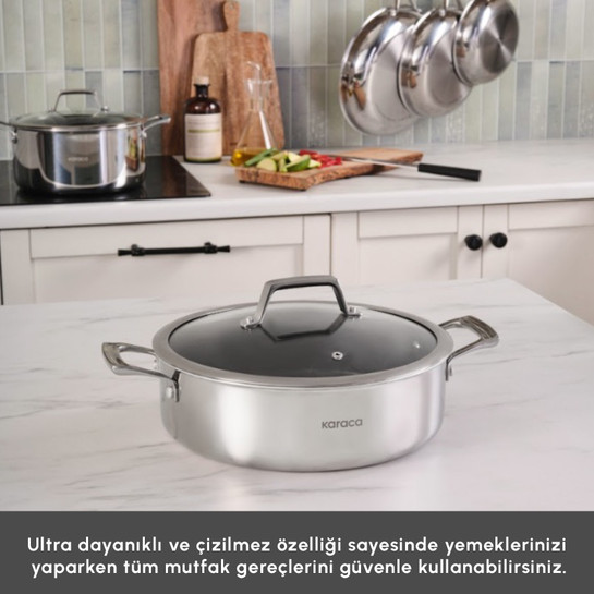 Karaca Plasma Steel 3Ply İndüksiyon Tabanlı Çelik Tencere 22 Cm