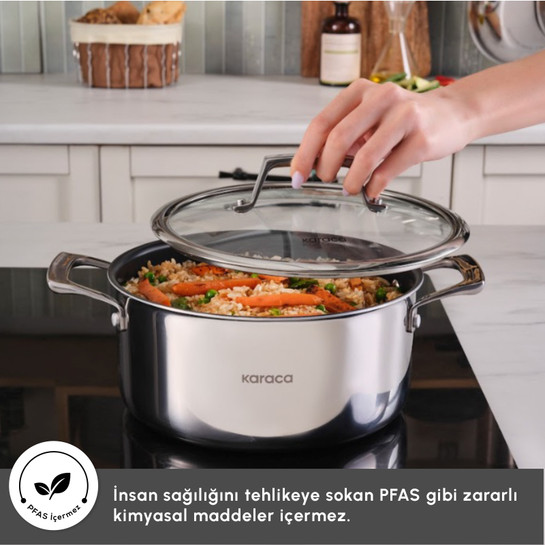 Karaca Plasma Steel 3Ply İndüksiyon Tabanlı Çelik Tencere 22 Cm