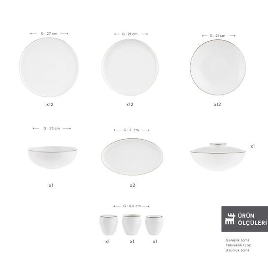 Karaca Fine Bone Meridian 55 Parça 12 Kişilik Yemek Takımı Gold 