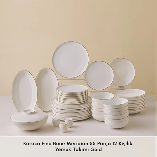 Karaca Fine Bone Meridian 55 Parça 12 Kişilik Yemek Takımı Gold 