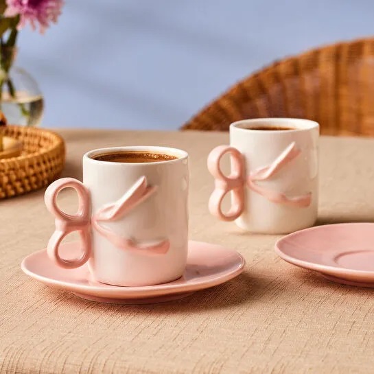 Karaca Ribbon 2 Kişilik Kahve Fincanı 110 ml Pembe