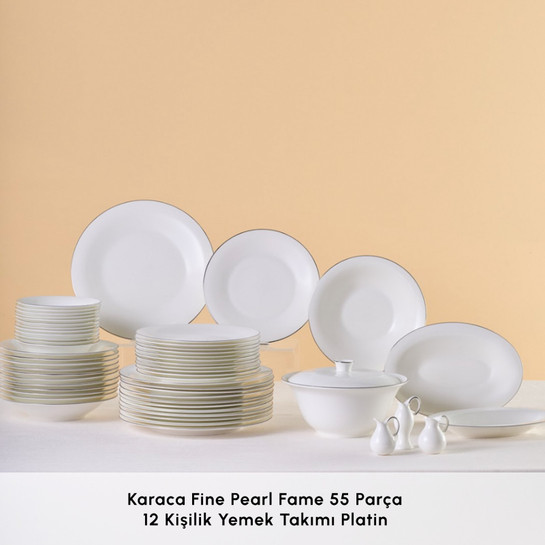Karaca Fine Pearl Fame 55 Parça 12 Kişilik Yemek Takımı Platin 