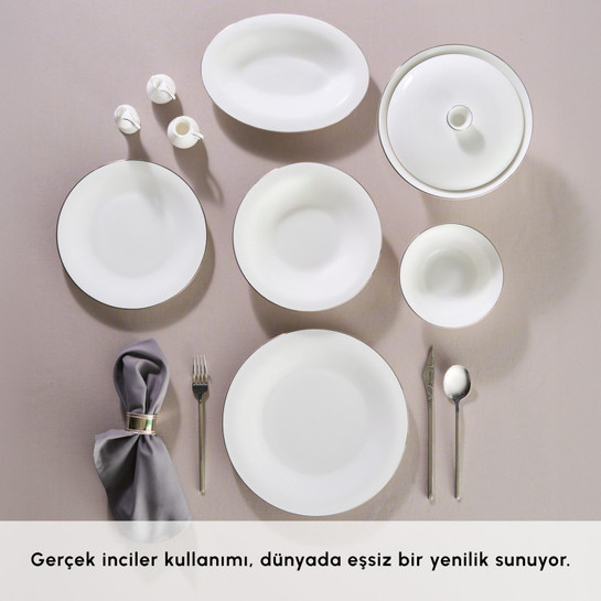 Karaca Fine Pearl Fame 55 Parça 12 Kişilik Yemek Takımı Platin 