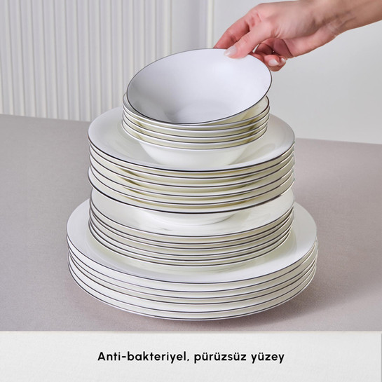 Karaca Fine Pearl Fame 55 Parça 12 Kişilik Yemek Takımı Platin 