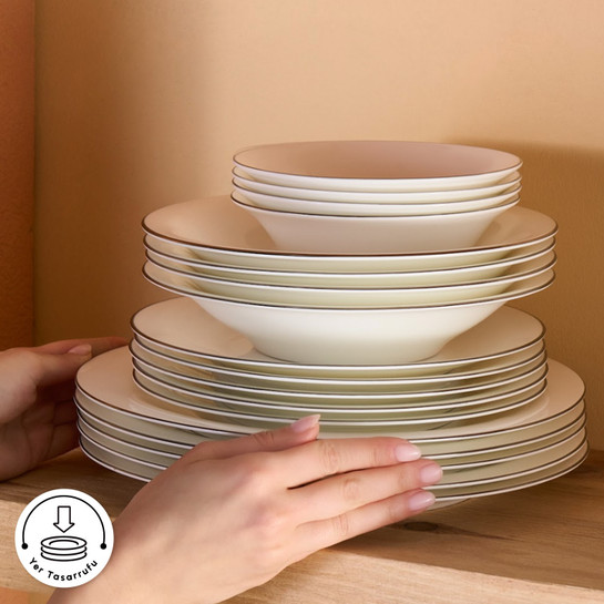 Karaca Fine Pearl Fame 55 Parça 12 Kişilik Yemek Takımı Platin 