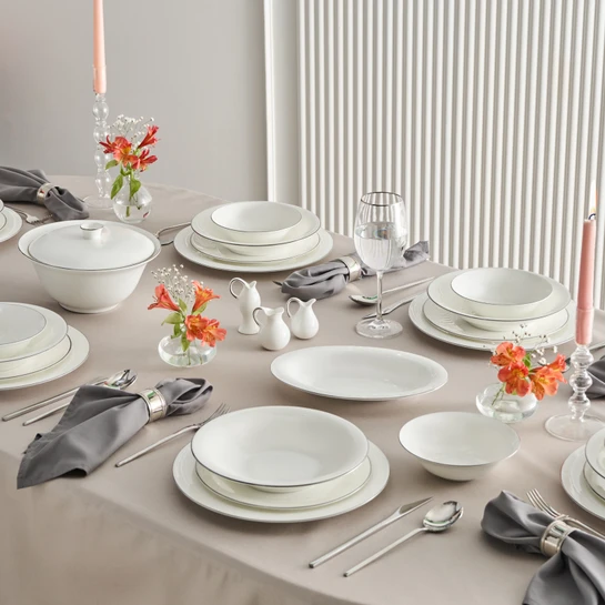 Karaca Fine Pearl Fame 55 Parça 12 Kişilik Yemek Takımı Platin 