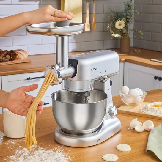 Karaca Multicast Plus Döküm Kıyma Çekme/Sucuk-Sosis/İçli Köfte/ Kurabiye Aparatlı Hamur Yoğurma Makinesi Silver 5L 