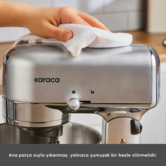 Karaca Multicast Plus Döküm Kıyma Çekme/Sucuk-Sosis/İçli Köfte/ Kurabiye Aparatlı Hamur Yoğurma Makinesi Silver 5L 