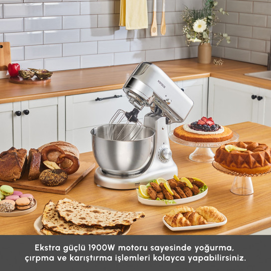 Karaca Multicast Plus Döküm Kıyma Çekme/Sucuk-Sosis/İçli Köfte/ Kurabiye Aparatlı Hamur Yoğurma Makinesi Silver 5L 