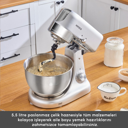 Karaca Multicast Plus Döküm Kıyma Çekme/Sucuk-Sosis/İçli Köfte/ Kurabiye Aparatlı Hamur Yoğurma Makinesi Silver 5L 