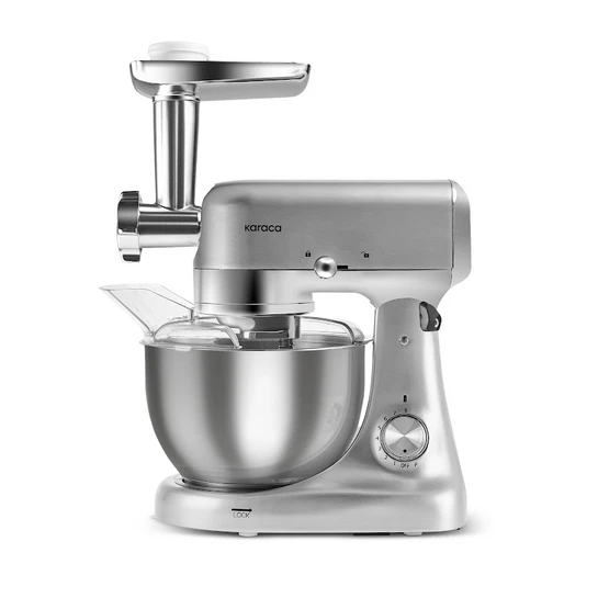 Karaca Multicast Plus Döküm Kıyma Çekme/Sucuk-Sosis/İçli Köfte/ Kurabiye Aparatlı Hamur Yoğurma Makinesi Silver 5L 