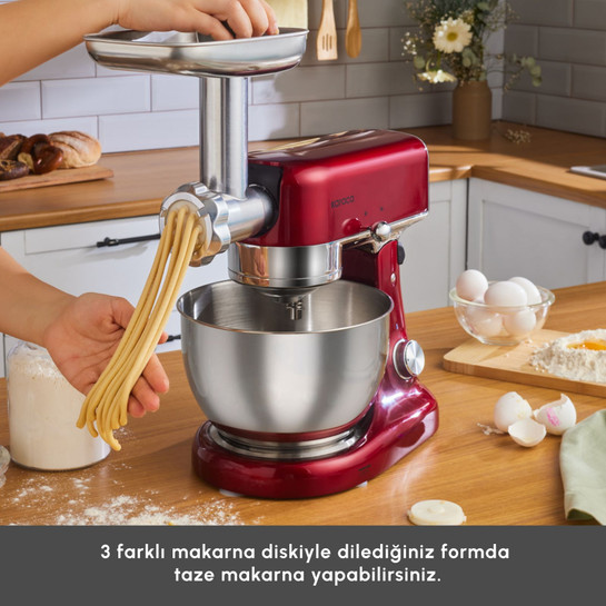 Karaca Multicast Plus Döküm Kıyma Çekme/Sucuk-Sosis/İçli Köfte/ Kurabiye Aparatlı Hamur Yoğurma Makinesi Red 5L