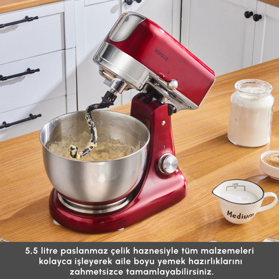 Karaca Multicast Plus Döküm Kıyma Çekme/Sucuk-Sosis/İçli Köfte/ Kurabiye Aparatlı Hamur Yoğurma Makinesi Red 5L