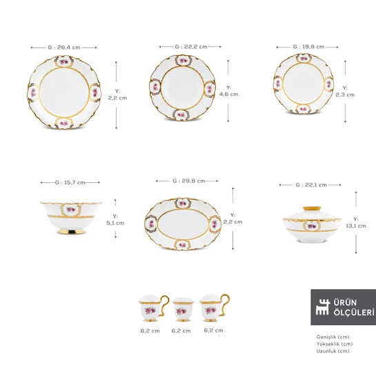 Karaca Royal Bone Elizabeth 55 Parça 12 Kişilik Yemek Takımı Gold 