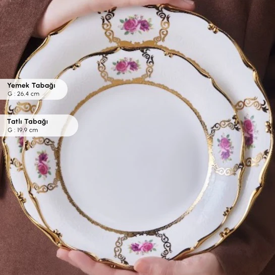 Karaca Royal Bone Elizabeth 55 Parça 12 Kişilik Yemek Takımı Gold 