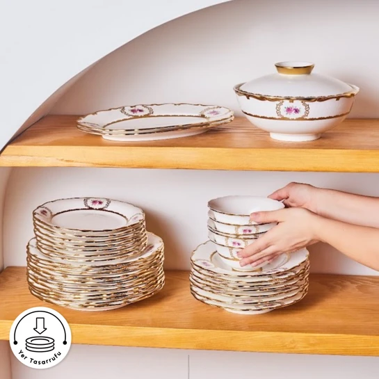 Karaca Royal Bone Elizabeth 55 Parça 12 Kişilik Yemek Takımı Gold 