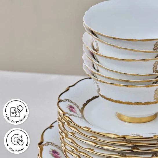 Karaca Royal Bone Elizabeth 55 Parça 12 Kişilik Yemek Takımı Gold 