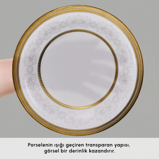 Karaca Royal Bone Victoria 55 Parça 12 Kişilik Yemek Takımı Gold 