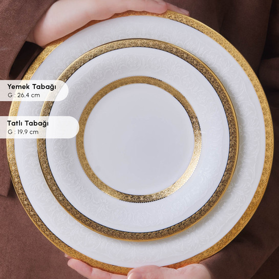 Karaca Royal Bone Victoria 55 Parça 12 Kişilik Yemek Takımı Gold 