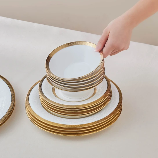 Karaca Royal Bone Victoria 55 Parça 12 Kişilik Yemek Takımı Gold 