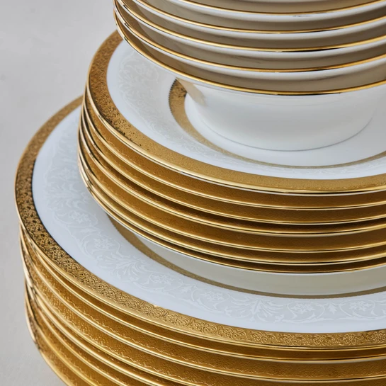 Karaca Royal Bone Victoria 55 Parça 12 Kişilik Yemek Takımı Gold 