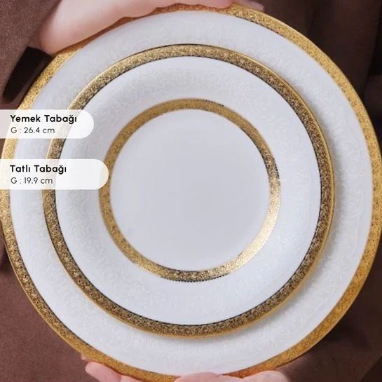 Karaca Royal Bone Charlotte 55 Parça 12 Kişilik Yemek Takımı Gold 