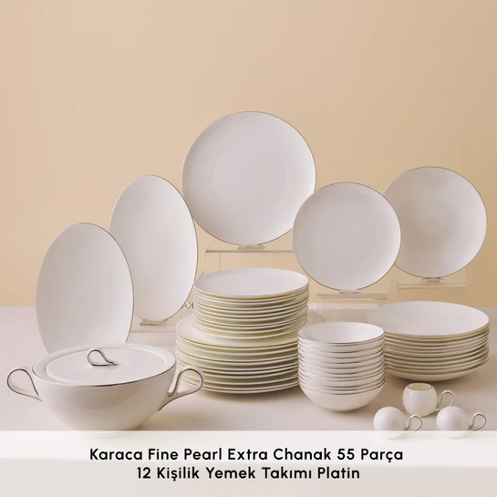 Karaca Fine Pearl Extra Chanak 55 Parça 12 Kişilik Yemek Takımı Platin