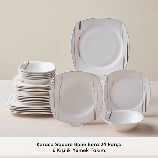 Karaca Square Bone Bera 24 Parça 6 Kişilik Yemek Takımı