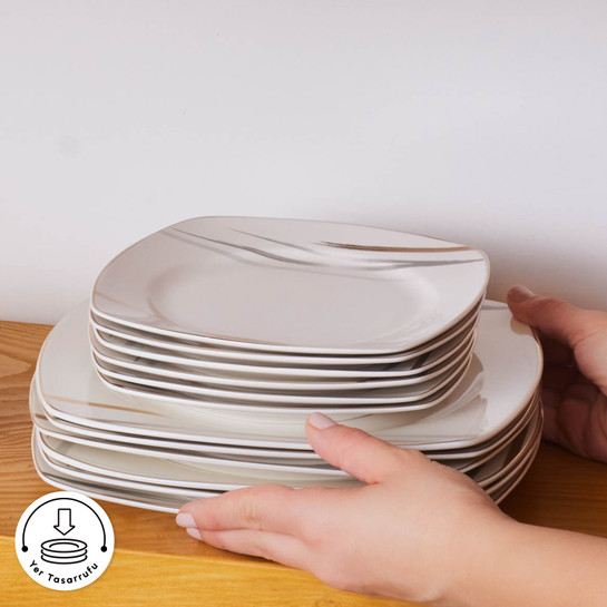 Karaca Square Bone Bera 24 Parça 6 Kişilik Yemek Takımı