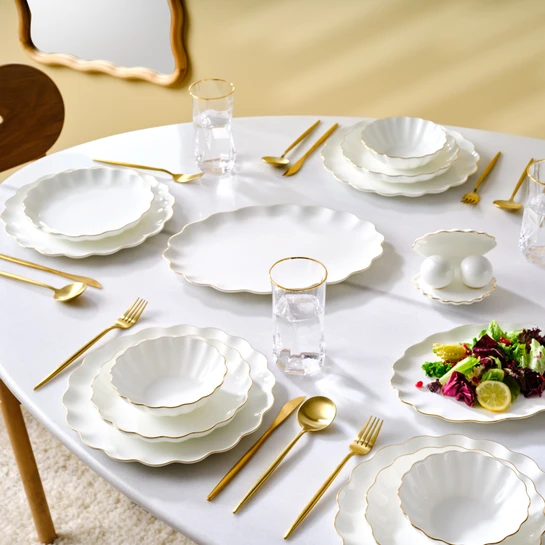 Karaca Fine Pearl Extra Shell 55 Parça 12 Kişilik Yemek Takımı Gold