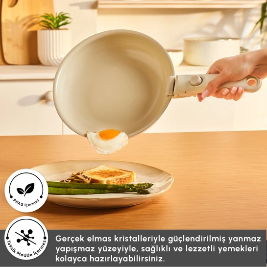 Karaca Swiss Crystal Almond Cream Easy Clip 7 Parça İndüksiyon Tabanlı Tencere Seti