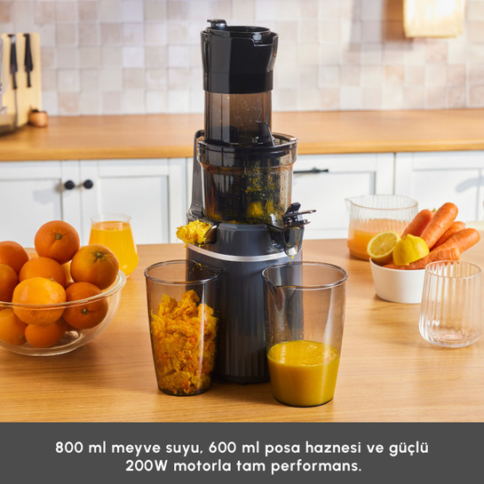 Karaca Fresh Press Slow Juicer Yavaş Sıkım Katı Meyve Sıkacağı Antrasit