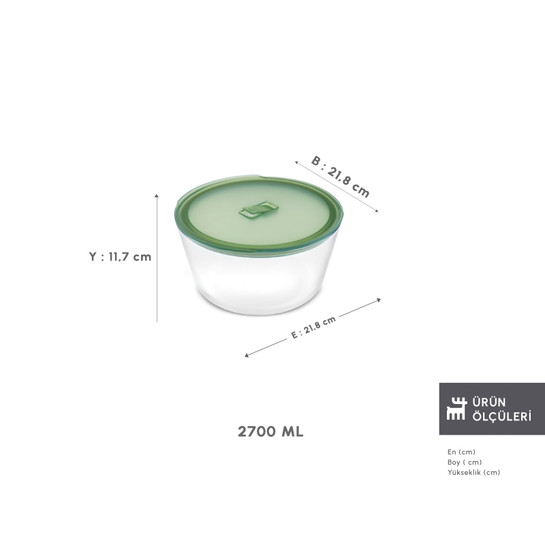 Karaca Green Yuvarlak Cam Saklama Kabı 2700 ml