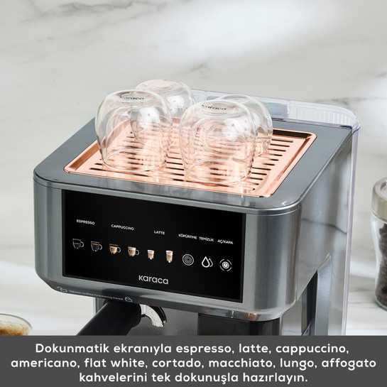 Karaca MyCaffe Barista S10 Entegre Süt Hazneli, Espresso, Latte ve Cappuccino Makinesi Copper