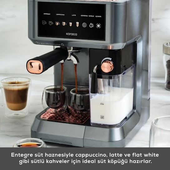Karaca MyCaffe Barista S10 Entegre Süt Hazneli, Espresso, Latte ve Cappuccino Makinesi Copper