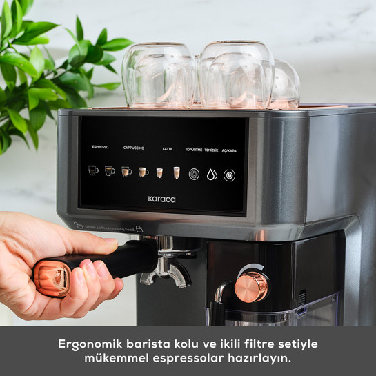 Karaca MyCaffe Barista S10 Entegre Süt Hazneli, Espresso, Latte ve Cappuccino Makinesi Copper