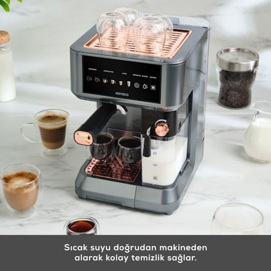 Karaca MyCaffe Barista S10 Entegre Süt Hazneli, Espresso, Latte ve Cappuccino Makinesi Copper