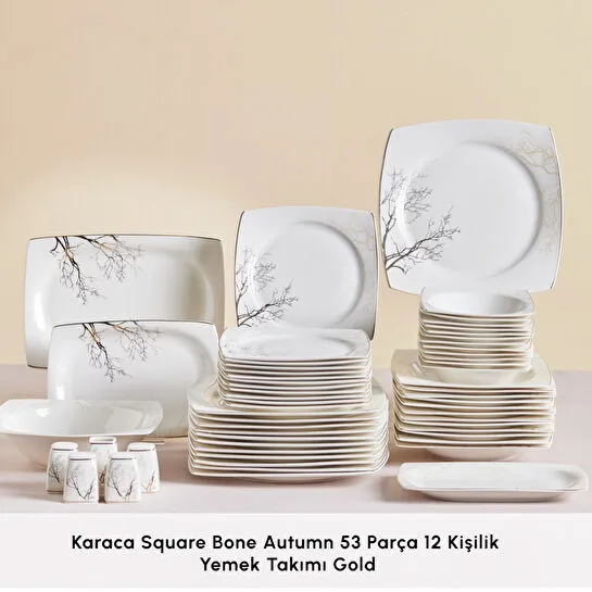 Karaca Square Bone Autumn 53 Parça 12 Kişilik Yemek Takımı Gold