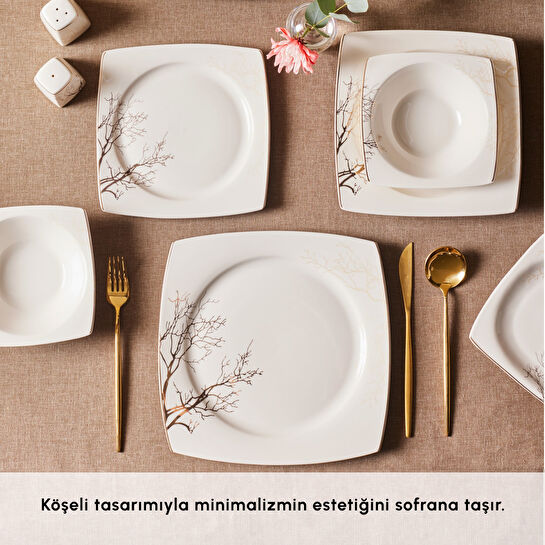 Karaca Square Bone Autumn 53 Parça 12 Kişilik Yemek Takımı Gold