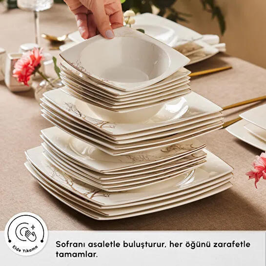 Karaca Square Bone Autumn 53 Parça 12 Kişilik Yemek Takımı Gold